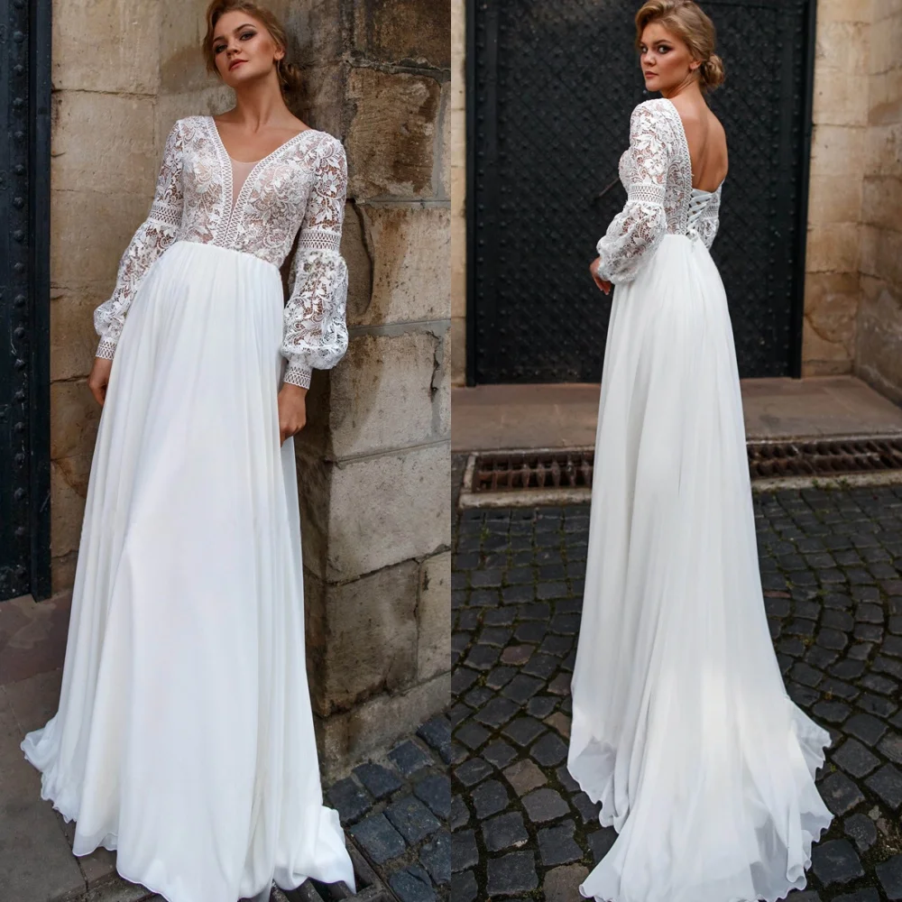 

Customized Exquisite Luxury Temperament Charming Romantic Wedding Dress White Chiffon Applique A-line Long Dresses