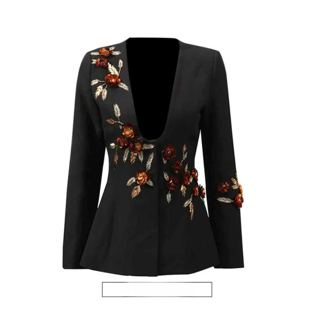 

Women's Fashion Heavy-Duty Stereo Flower Patchwork Suit Jacket European American Style Niche Design New