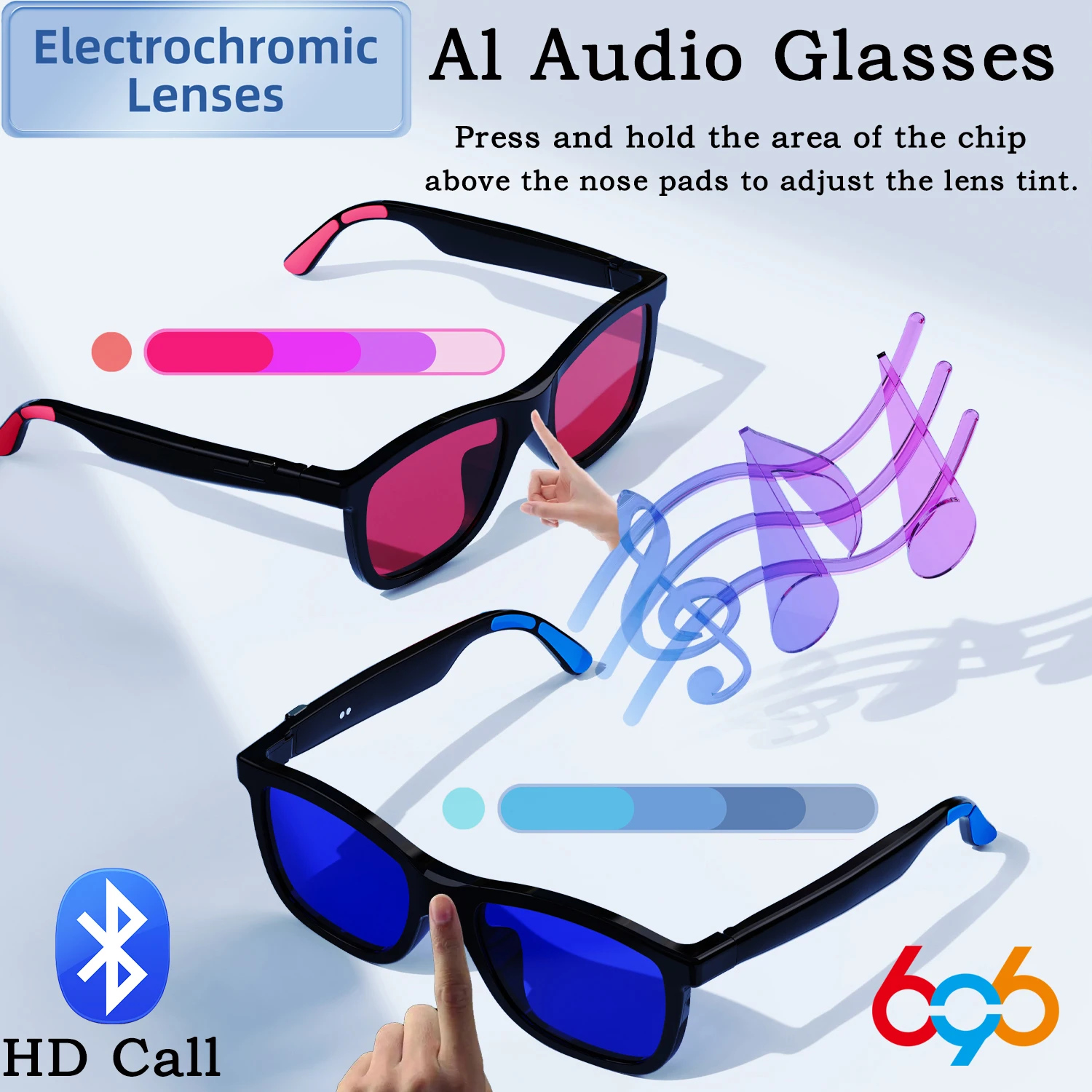 

Умные аудиоочки с электрохромными линзами, Bluetooth-вызовами, музыкой, двойным микрофоном, шумоподавлением, модные солнцезащитные очки