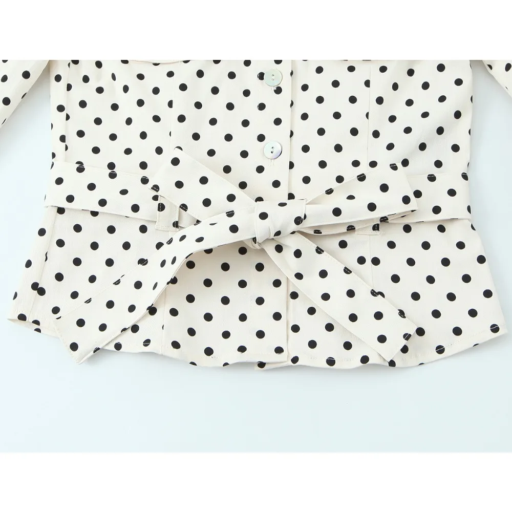 Elegant Chic Fitted Polka Dot 2 Piece Sets for Women Spring New Matching Sets Polka Dot Shirt Jacket with Tie Belt + Capri Pants - view 3