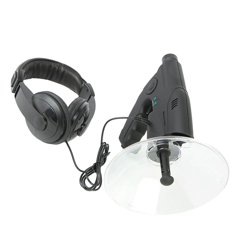 Parabolic Dish Directional Microphone Clear Sight Long Distance Hearing Birds Listening Telescope black