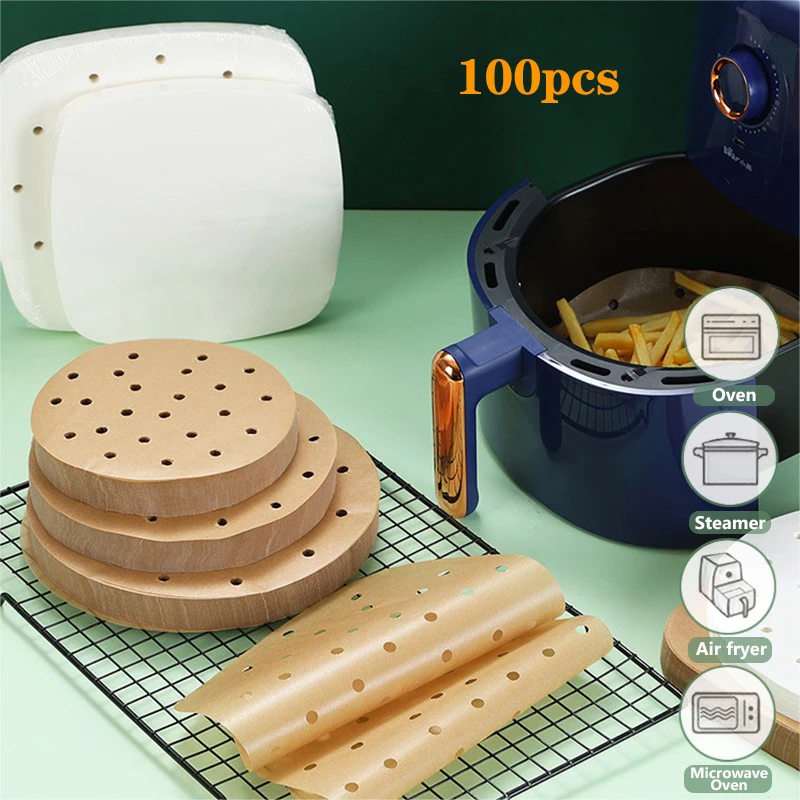 100Pcs Air Fryer Paper Special For Baking Kitchen Food Oil-proof Double-sided Silicone Oil Paper Non-Stick Steamer Pad Mat