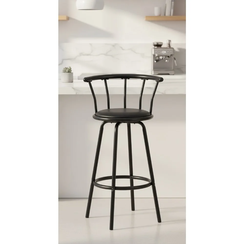 

Modern Black Metal Barstool with Swivel Vinyl Seat - Crown Back Design for Kitchen Pub Table