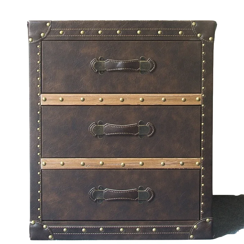 

Прикроватная тумбочка в американском стиле, светлый роскошный сундук из цельного дерева, спальня, ретро, простая современная европейская кожаная прикроватная тумбочка для хранения вещей