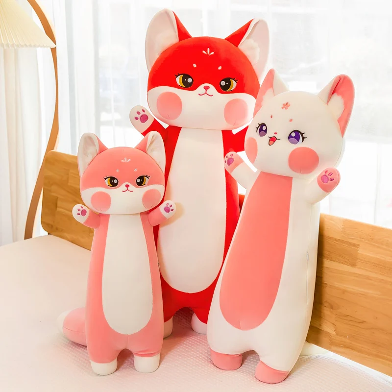 Big Size Kawaii Cat Red Fox peluche Soft Cute Animal Doll farcito lungo cuscino letto cuscino Decor per neonate regali di compleanno