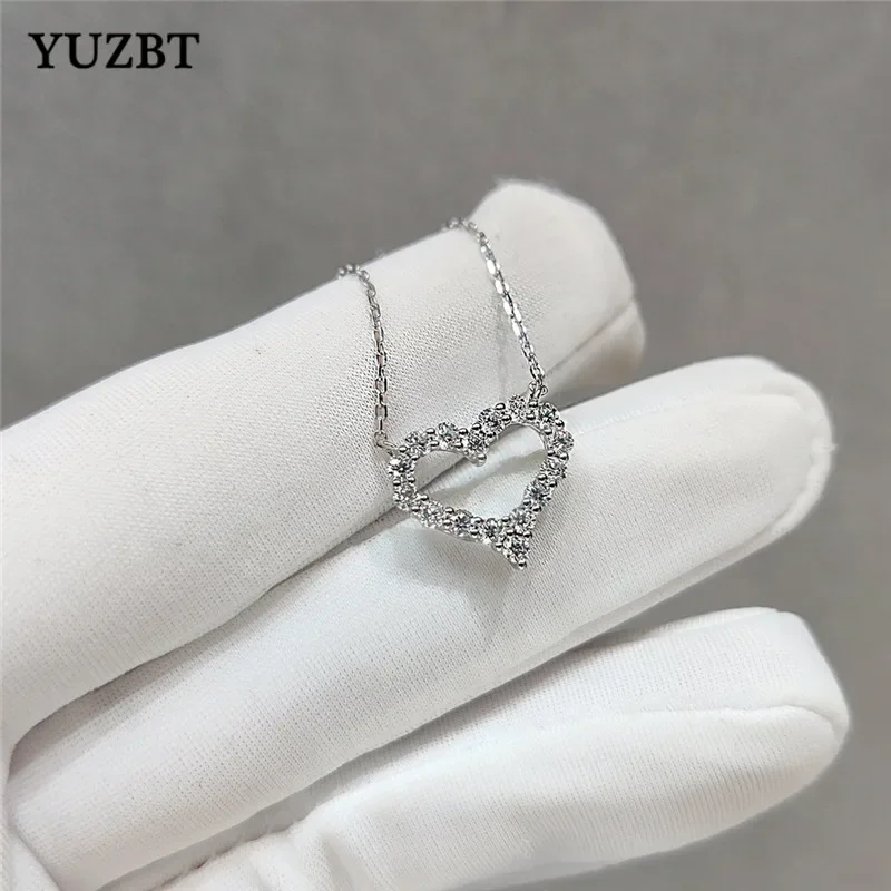 

YUZBT 9K White Gold Total 1 Carat Excellent Cut Diamond Test Past D Color Moissanite Love Heart Pendant Necklace Wedding Jewelry