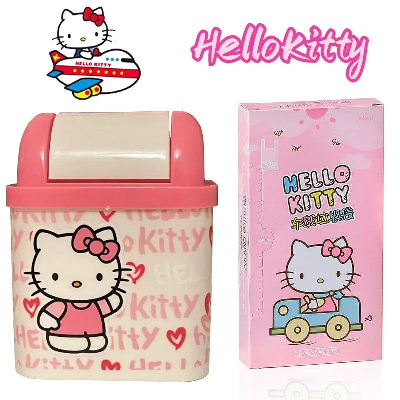 Hello Kitty Mini Waste Bin Cartoon Desktop Garbage Basket Trash Bag Student Cute Desk Garbage Can Square with Lid Storage Box