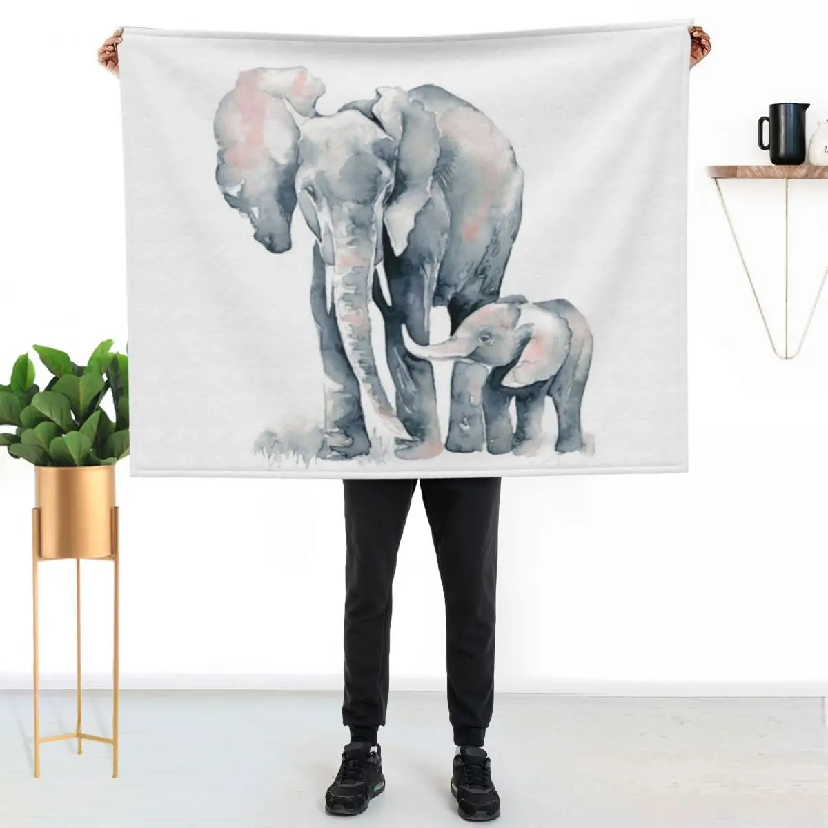 Mother and Baby Elephant Throw Blanket Luxury Plaid on the sofa Moving Plaid Soft Big blankets ands Blankets