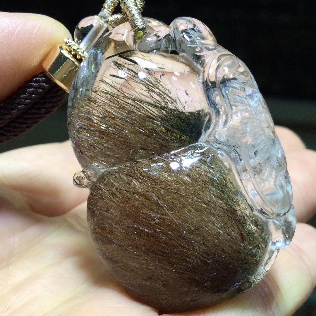 الذهب الطبيعي Rutilated قلادة من الكوارتز زهرة 42*30*18.5 مللي متر القرع Rutilated الكوارتز مجوهرات النحاس الرجال النساء البرازيل AAAAAAA #5