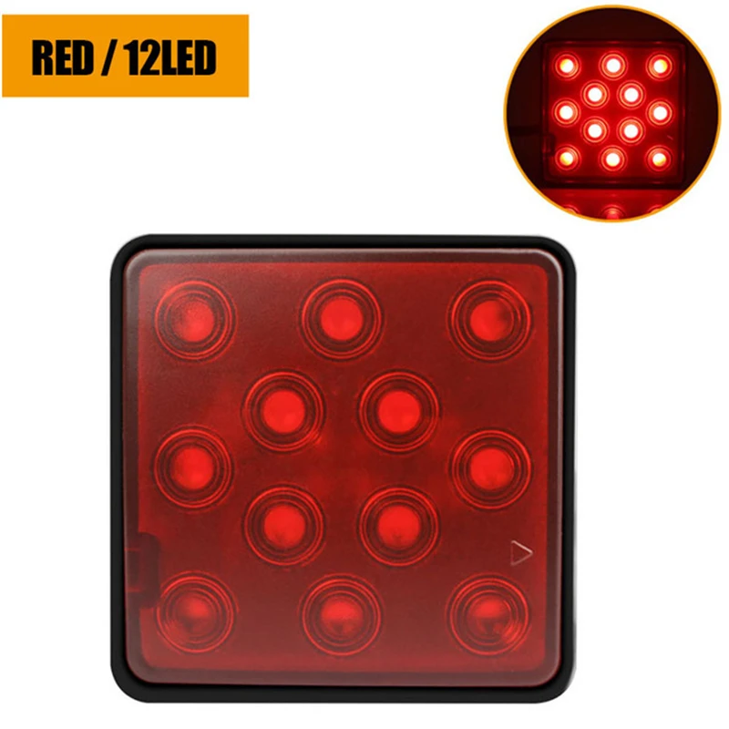 1Pcs Universal LED Car Taillight Red Stop Brake Light Running Lamp For Trailer Truck Towing Pickup with Hitch Receiver Cover