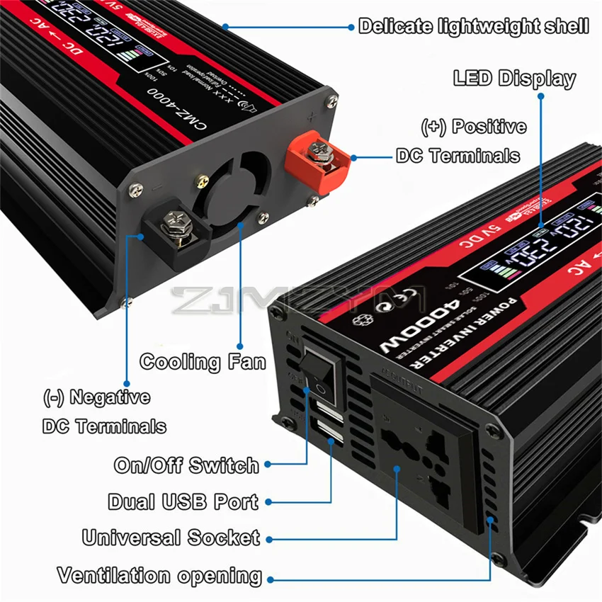 4000W Modified Sine Wave Inverter Solar Inverters 12V TO 220V 110V Voltage Converter Transformer Dual USB Charger for Car