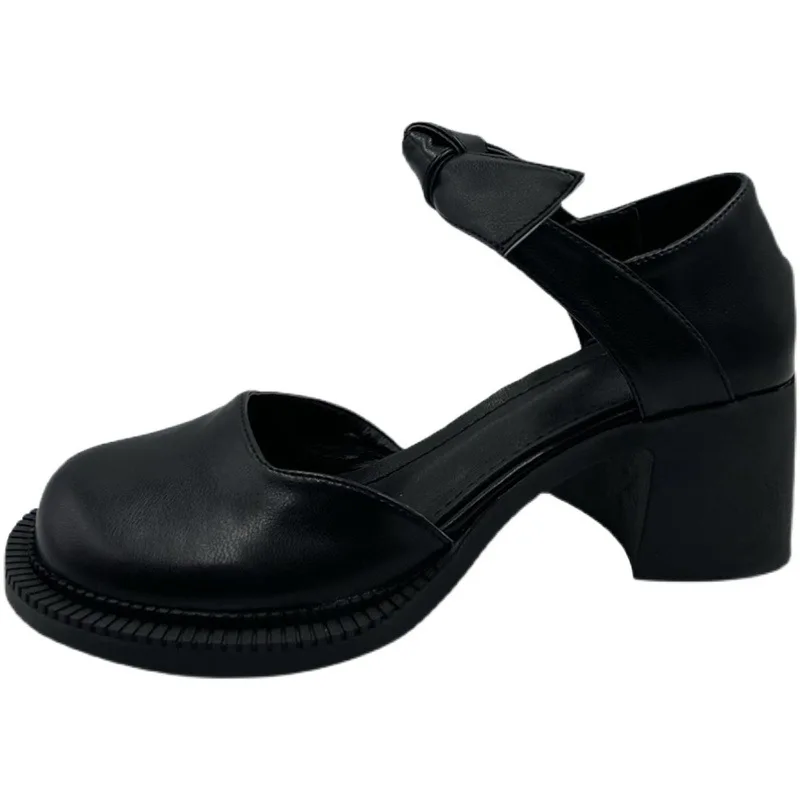 Tacchi alti temperamento semplice da donna 2022 primavera nuovo fiocco retrò scarpe da donna moda ragazza tendenza scarpe in pelle nera Femme Zapatos