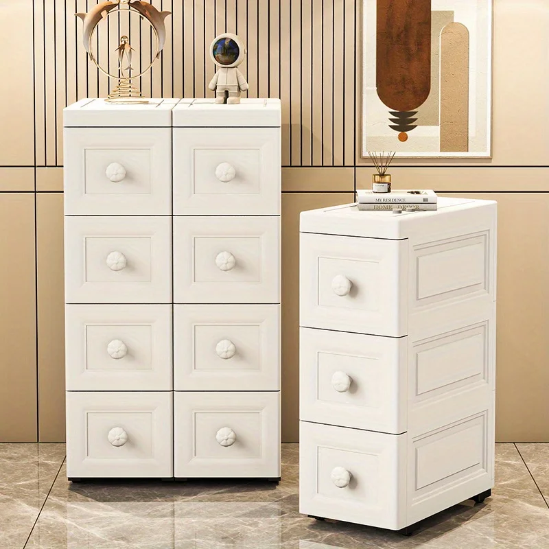 Multifunctional 3-5 Tier 25Cm/9.84In Wide Plastic Cosmetic Storage Rack with Drawers - Freestanding Bathroom Storage Cabinet, Narrow Slot Space-Saving, Practical Rack for Cosmetics and Accessories, Kitchen and Bathroom Storage Box, White Plastic Design, Bedroom Organization, Home Storage, Bedside Storage