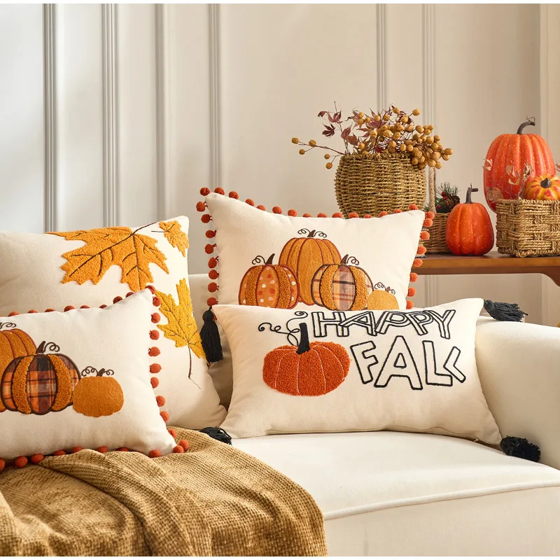 Festival Autumn Maple Leaf Pillow Pumpkin Embroidery Cushion Cover Modern Decoration Home Decoration Pillowcase Bedding