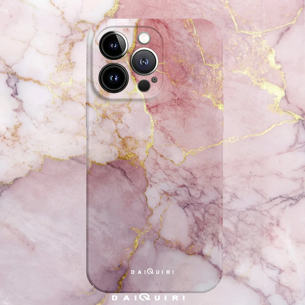 Pink Marble with Gold Glossy Film Hard Phone Case for Samsung Galaxy A37 A57 A17 A07 A16 A56 A26 A36 A06 A55 A35 A15 A54 A05 5G
