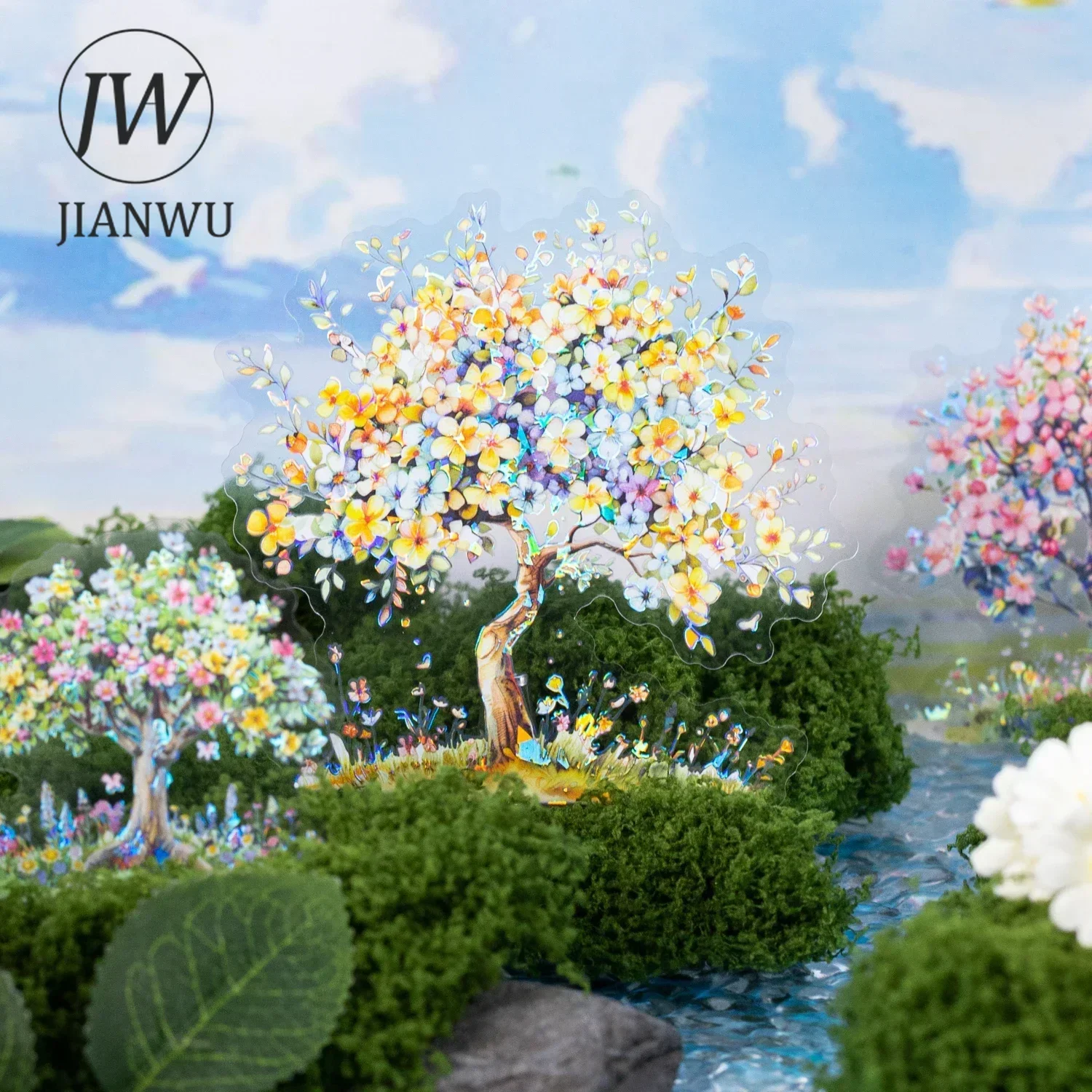 JIANWU Flower Tree Series Vintage Landscaping Material Collage PET Sticker Creative DIY Journal Scrapbooking Stationery