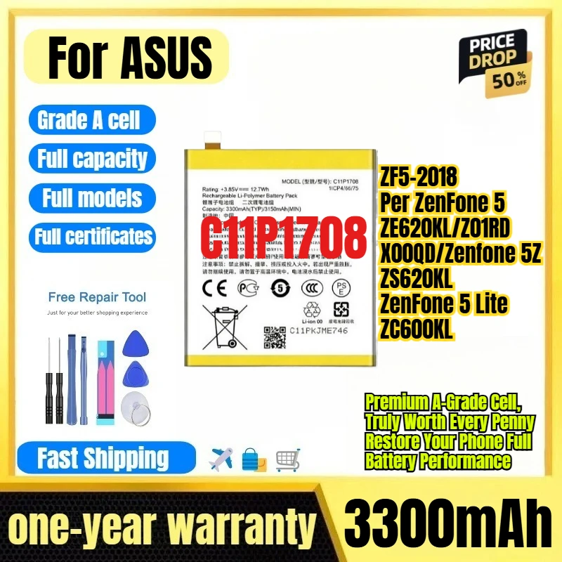 C11P1708 for ASUS ZF5-2018/Per ZenFone 5/ZE620KL/Z01RD/X00QD/Zenfone 5Z/ZS620KL/ZenFone 5 Lite/ZC600KL Phone Replacement Bateria
