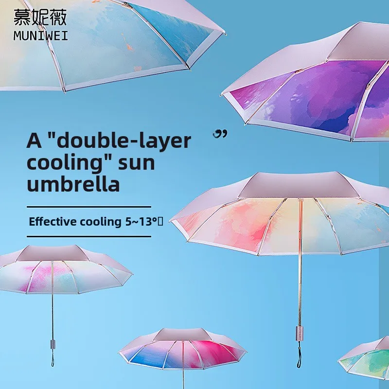 

Mvn Double Layered UV Protection Sun Umbrella Women's Rain And Sunproof Radiation Shielding UPF50 Super Strong Silver Glue Um...