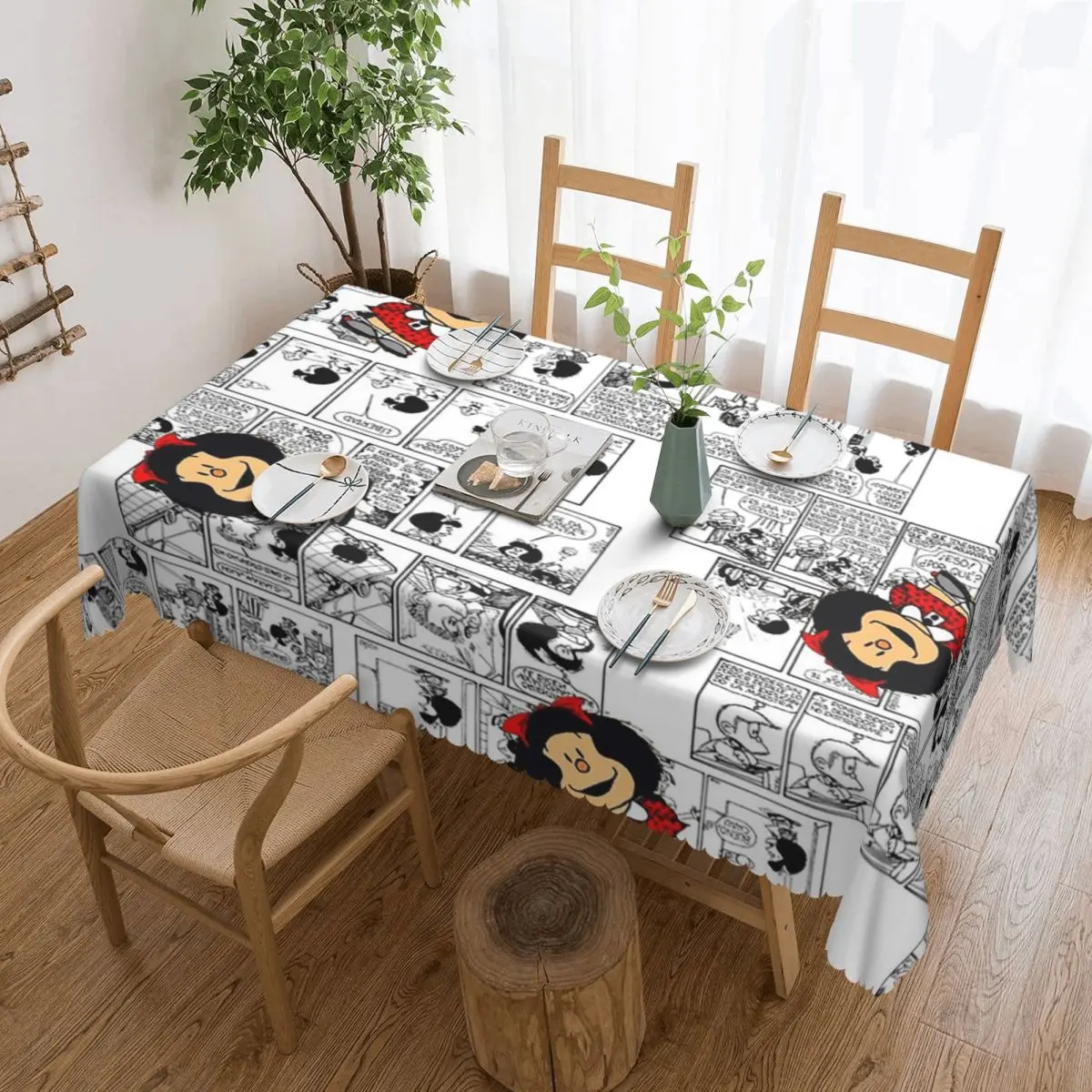 Mafalda Comic Custom Rectangular Tablecloth Oilproof Table Cover for Dining Events Table Cloth