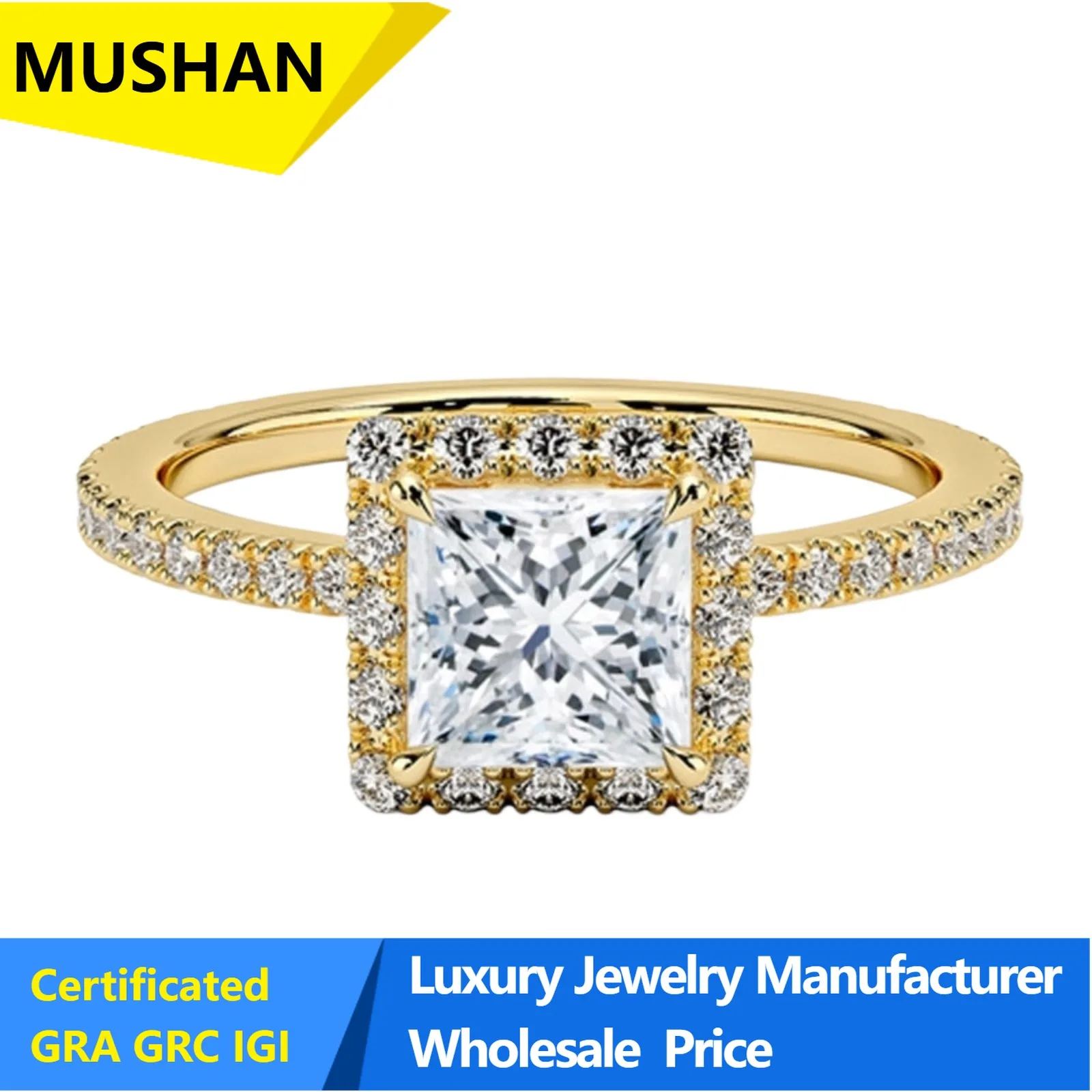MuShan Jewelry 925 Silver 10k Gold 14k 18k Gold Rings Lab Grown Diamond IGI Certificated Women Ring Wedding Band Fine Jewelry