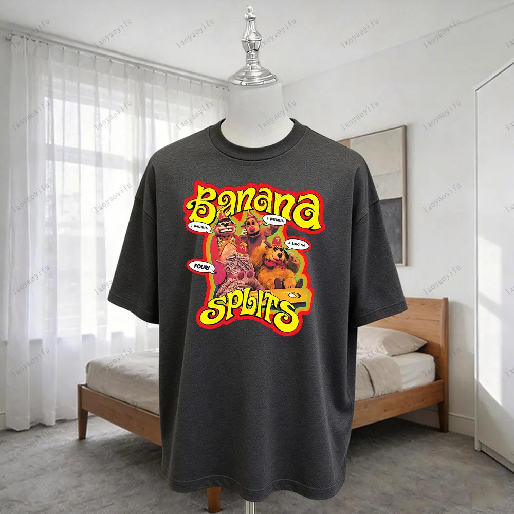 The Banana Splits T-Shirt Short Sleeve Summer Fashion Top for Men Women Tops Cotton Casual Unique Creative Cartoon Print Tees