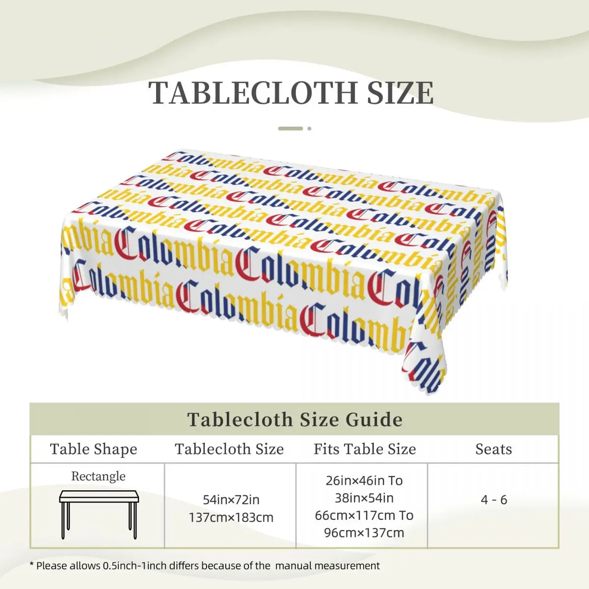 Colombia Colombia Flag Custom Rectangular Tablecloth Oilproof Table Cover for Festival Party Decorations Table Cloth