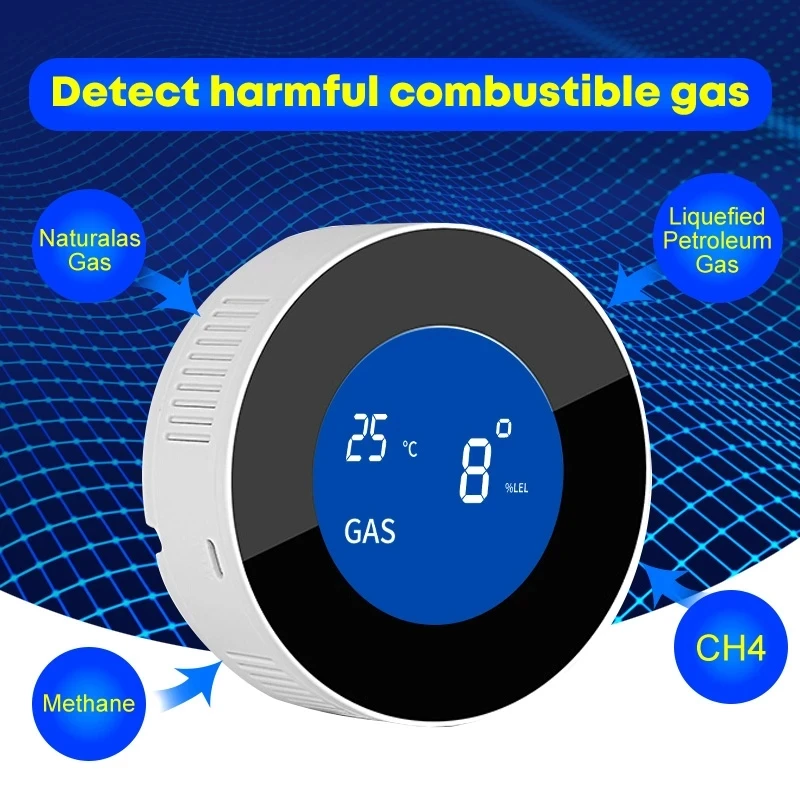 Capteur d'alarme de fuite de gaz naturel, version WiFi, tiges de sécurité de cuisine à domicile, application Tuya, écran LCD, sirène sonore, détecteur de gaz combustible