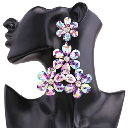 Super Exaggeration Women Big Rhinestones Dangle Drop Earrings For Women Luxury Crystal Statement Earrings Wedding Jewelry Gifts