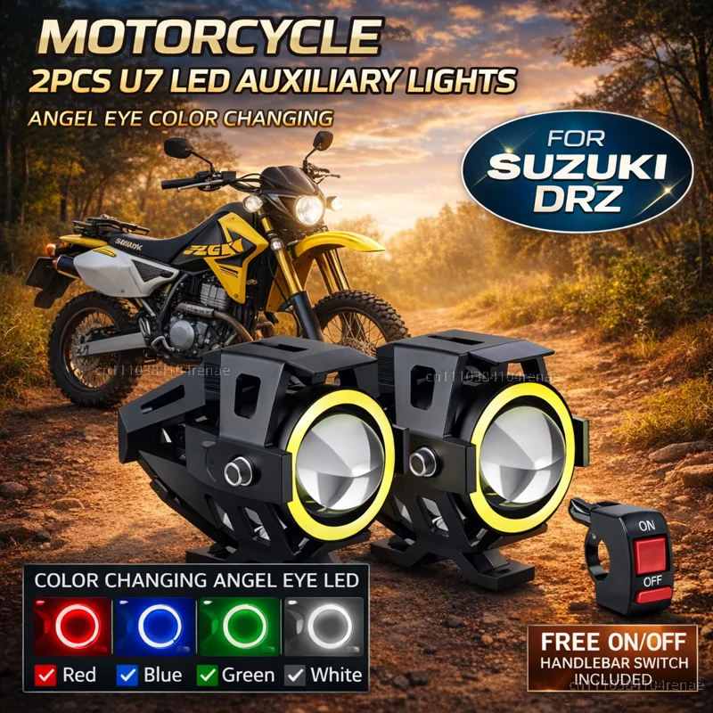 Waterproof Motorcycle LED Headlight 3000LMW U7 Motorbike LED Driving Fog Spot Light with Switch For Suzuki Drz 400 drz400e