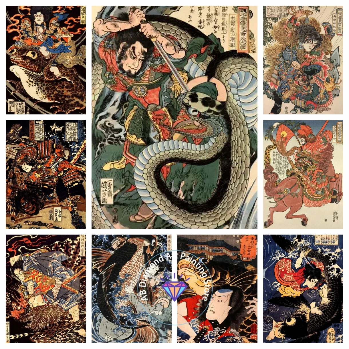 

AB Diamond Painting Art Stitch DIY Mosaic Vintage Poster Japanese Samurai Monster Embroidery Kits Bedroom Decoration Kids Gift