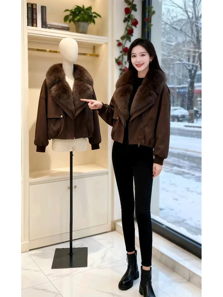 

Thiened Fce Casual Women's Parka Coat with Fur Collar Cotton Jaet Large Size ort Sle Zipper Closure Pure Color