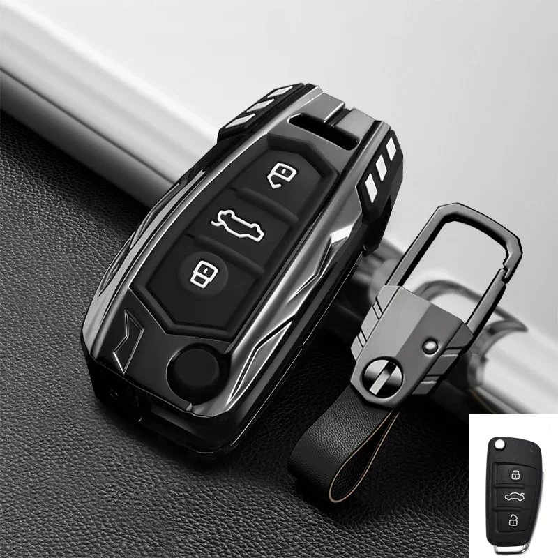 Alloy Car Key Case Protector Cover For Audi A1 A3 A6 Q2 Q3 Q7 TT TTS R8 S3 S6 RS3 RS6 3 Buttons Folding Remote Control key