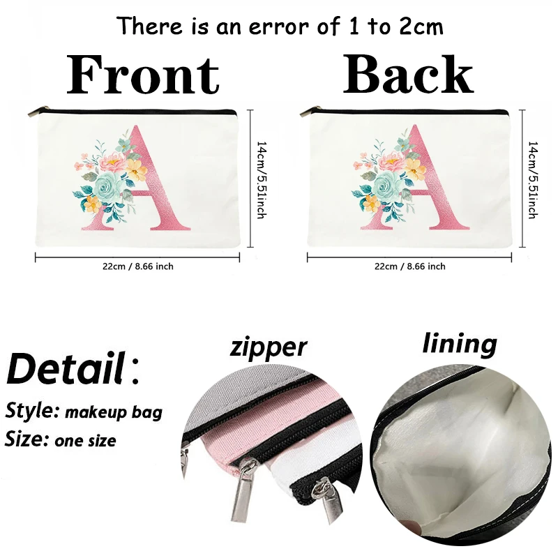 Floral Initials A-Z Pattern Women Cosmetic Bag Unique Gifts for Teachers Friends Students Bridesmaids Toiletry Bag Organizer Bag