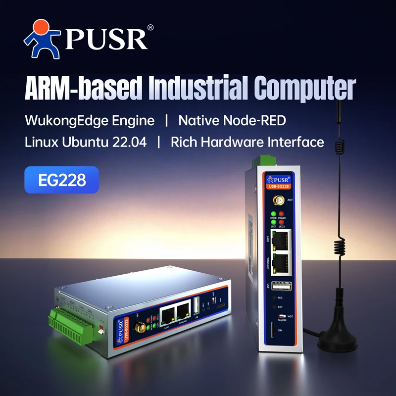 PUSR Linux كمبيوتر صناعي RK3506J Ubuntu 22.04 DDR3 512GB 2RS485 1CANFD Edge الحوسبة بدون مروحة ARM كمبيوتر صغير USR-EG228