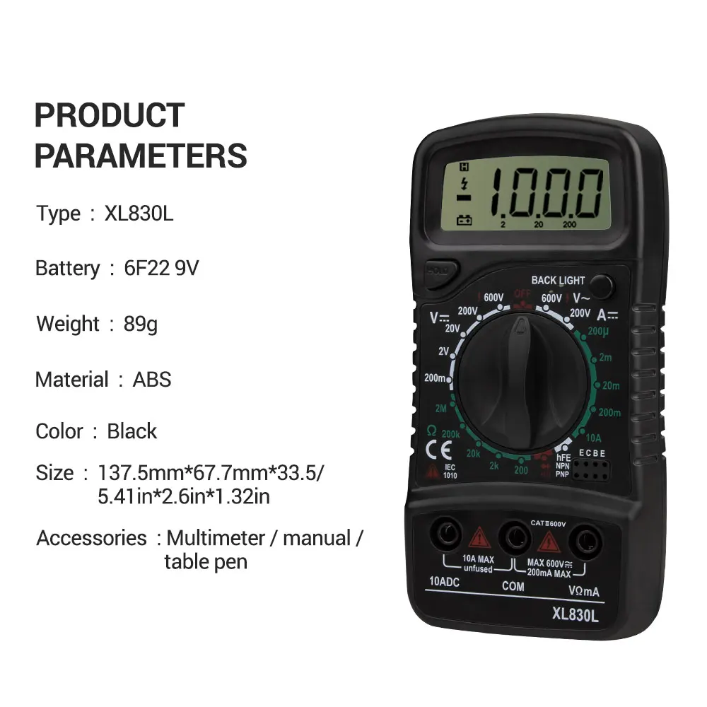 XL830L Multimetro digitale Esr Meter Tester Multimetro portatile AC/DC voltmetro amperometro Ohm Tester misuratore elettrico Multimetro