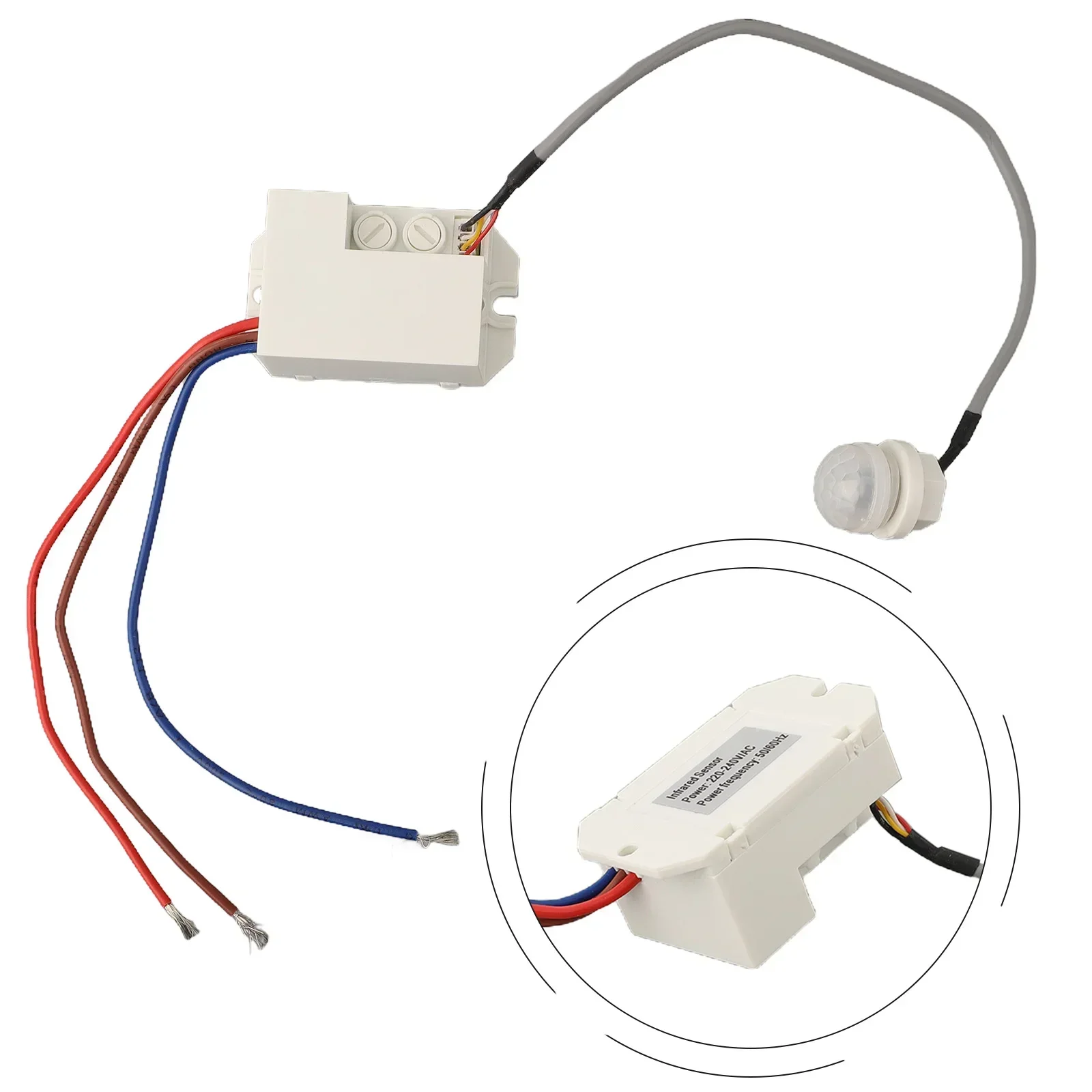3 Wires Motion Sensor Color White Automatic Light Control Switch Time Setting Options AC 220-240V Power Supply
