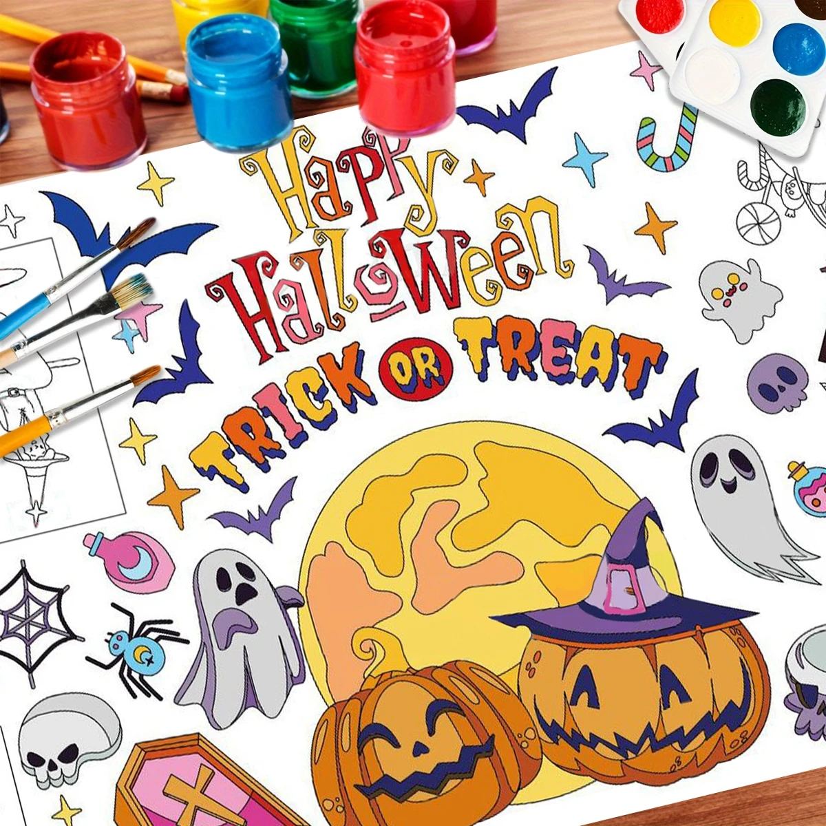 Halloween Giant Coloring Poster/Tablecloth-Halloween Crafts for Kids Paper Coloring Banner Kids Gifts  Halloween Party Decoratio