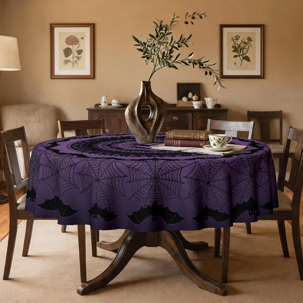 One tablecloth with a Halloween-themed gothic style design, featuring bat and spider web patterns.