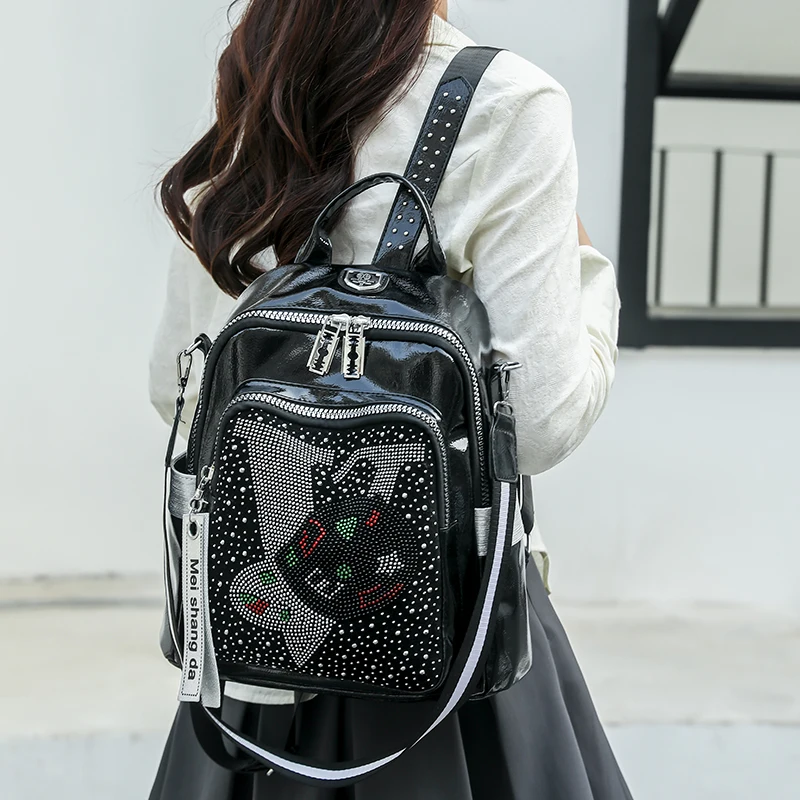 High Quality Leather Multifunctional Backpack With Diamond Stickers Large Capacity Mochilas Luxurious Women\'s Designer Brand Bag