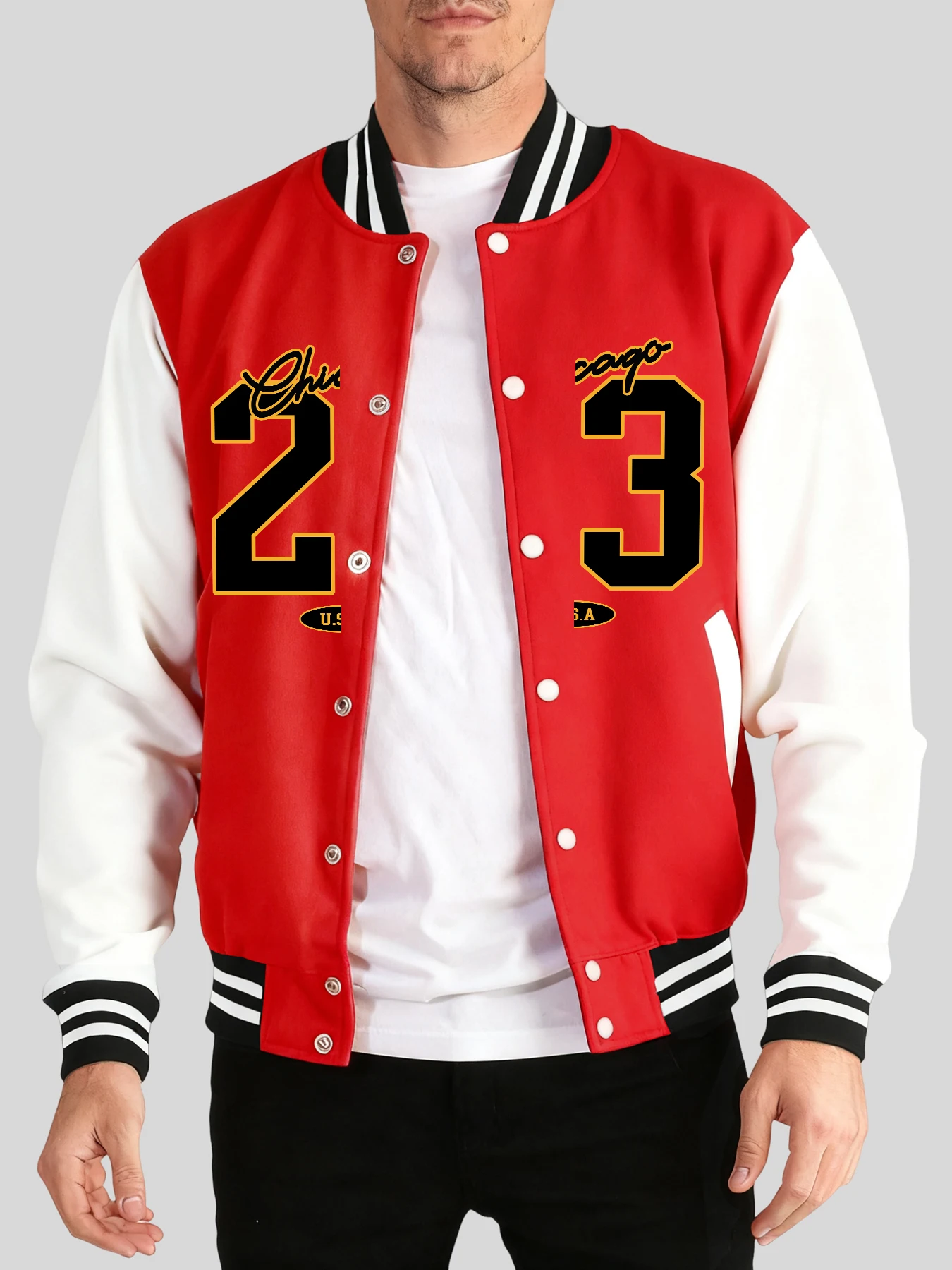 

Chicago Usa Number 23 Print Autumn Comfy Veste Man'S Street Soft Jackets Vintage Button Clothes Fashion Basics Baseball Uniform