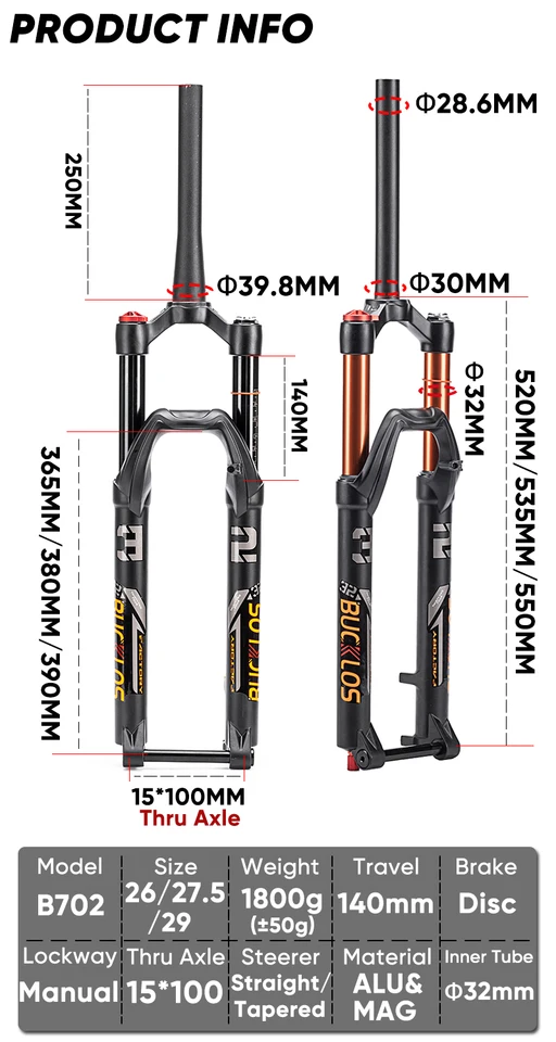 BUCKLOS 自転車エアフォーク 26 27.5 29 Mtb サスペンションフォーク 1