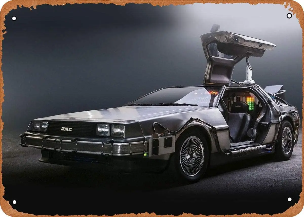 Vintage Metal Poster - Delorean Car Movie Delorean Car Tin Sign 12 X 8 Inches Suitable for Wall Decoration of Bar,Cafe,Garage,Ma