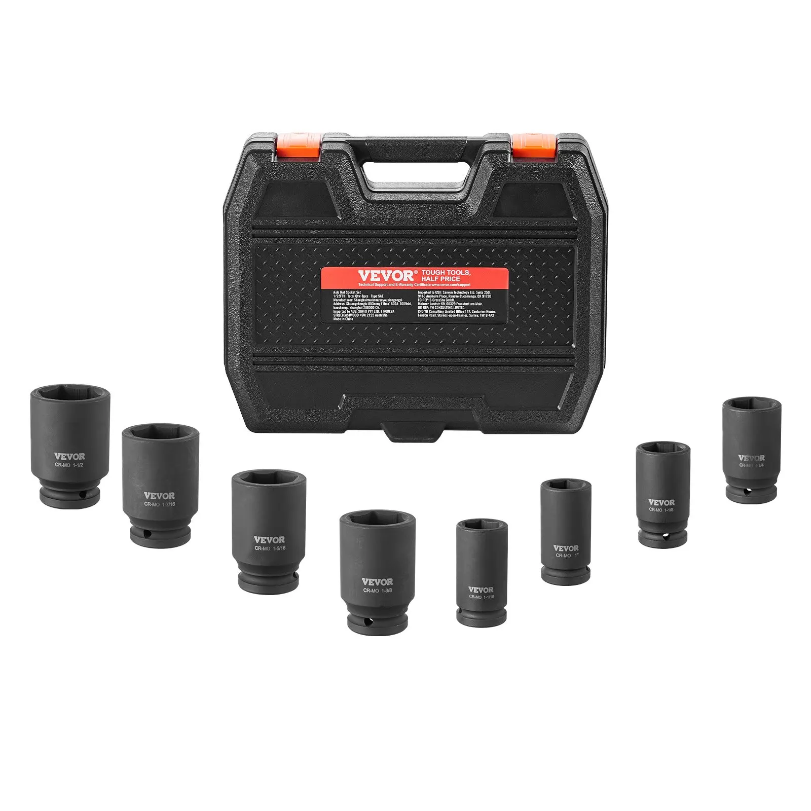 

Axle Nut Impact Socket Set, 3/4" Drive Deep 6-Point 8-Piece SAE Spindle Nut Socket Set, CR-MO Heat Treated Large Socket Set