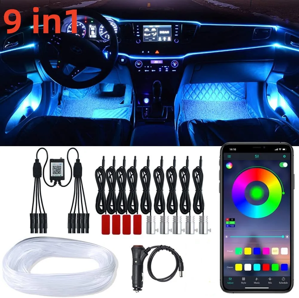 

Neon Car LED Interior Lights RGB Ambient Light Fiber Optic Kit With APP Wireless Control LED Auto Atmosphere Decorative Lamp