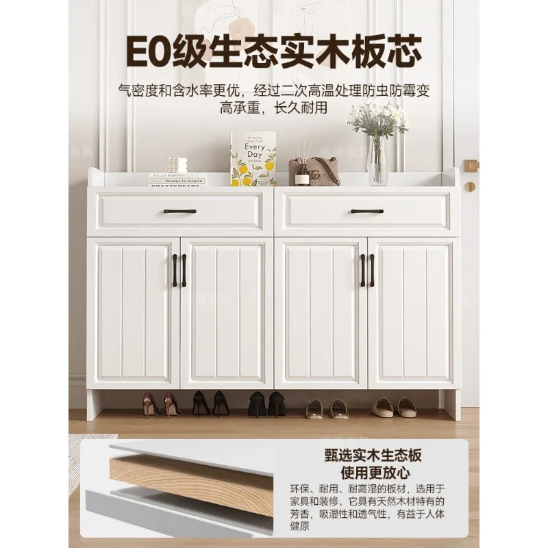 

All solid wood shoe cabinet, coat rack integrated household door French cream wind large capacity entrance corridor shoe rack