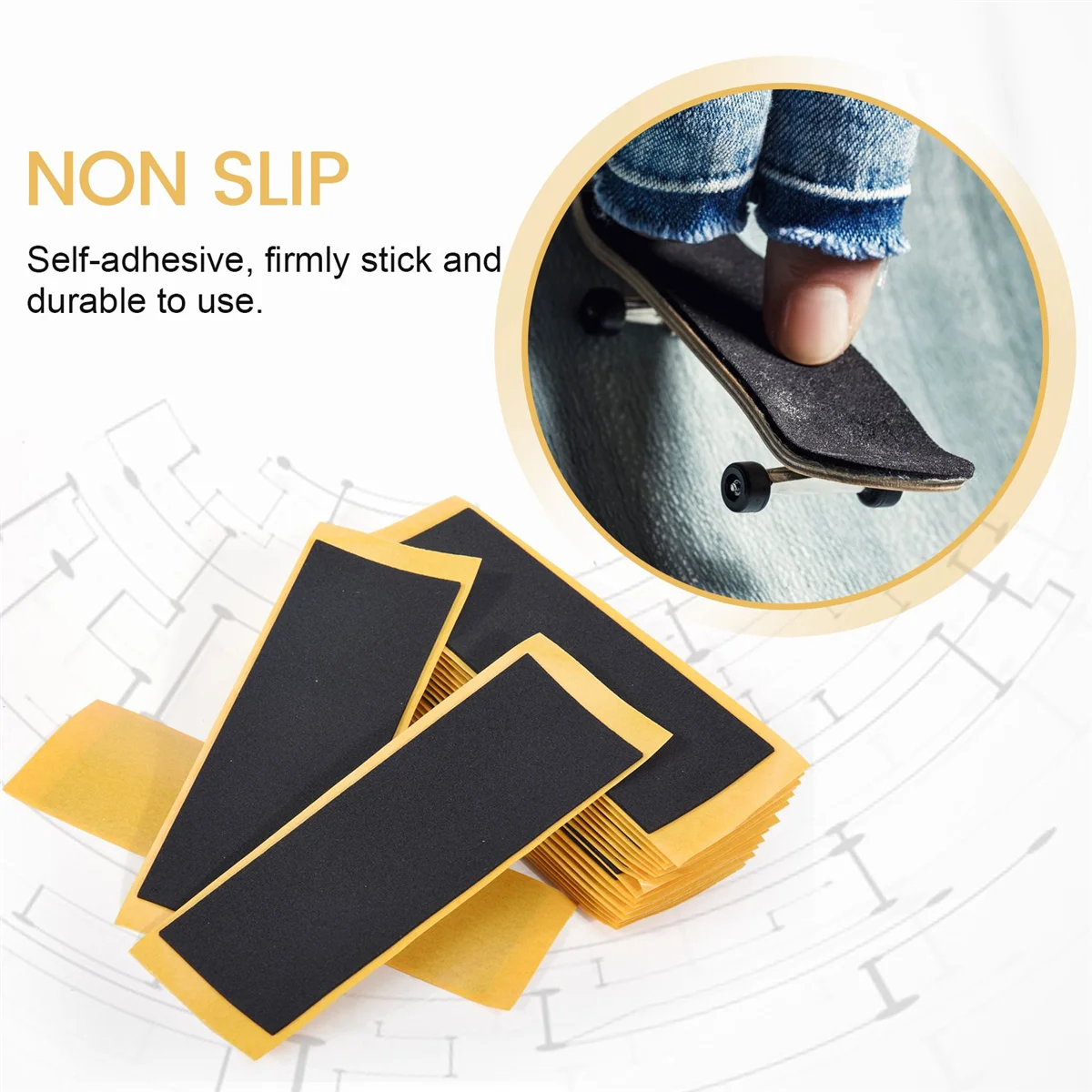 20 Pçs/lote Preto Fingerboard Deck Fita Uncut Adesivos Preto Espuma Grip Tape Adesivos 38mm x 110mm HY