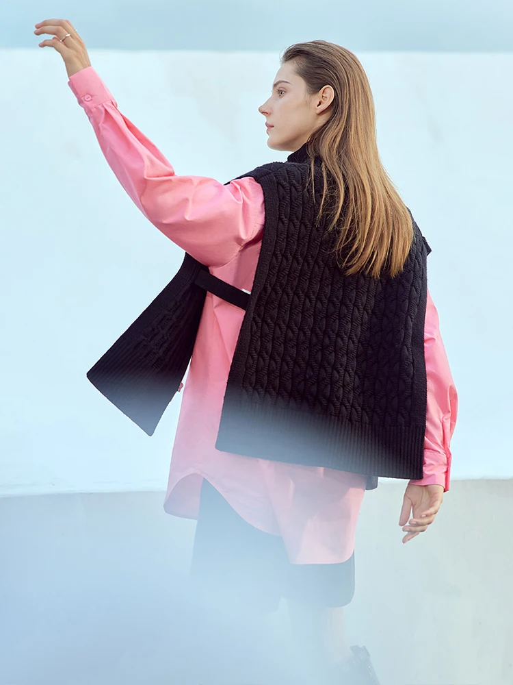 AMII Minimalism Wool New Women Vest 2023 Autumn Loose Fashion Turn-down Collar Zipper Sleeveless Office Lady Coats 12343151