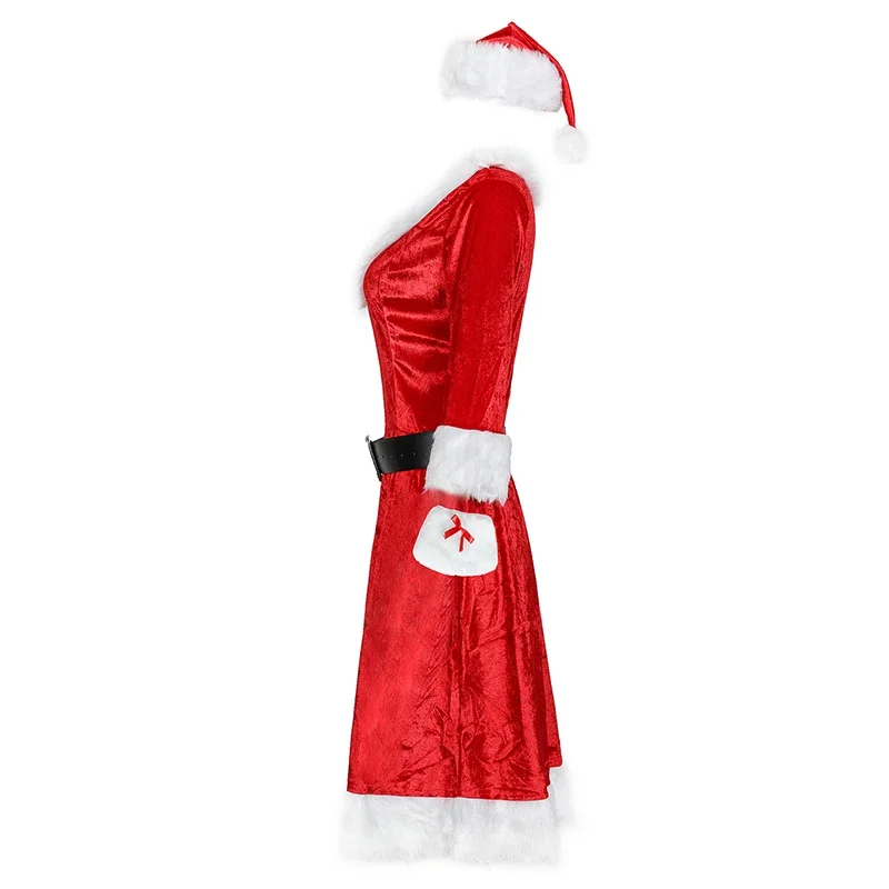 Natal de luxo festa sra. noel traje de natal papai noel cosplay desempenho traje natal ano novo feminino vestido vermelho