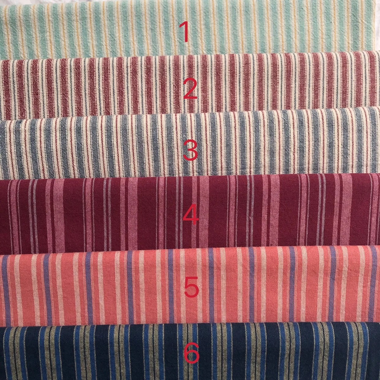 Stripe 6Colors Japanese Yarn-dyed Fabric DIY Handmade Patchwork Fabric 100% Cotton Cloth Bundle 50*70cm