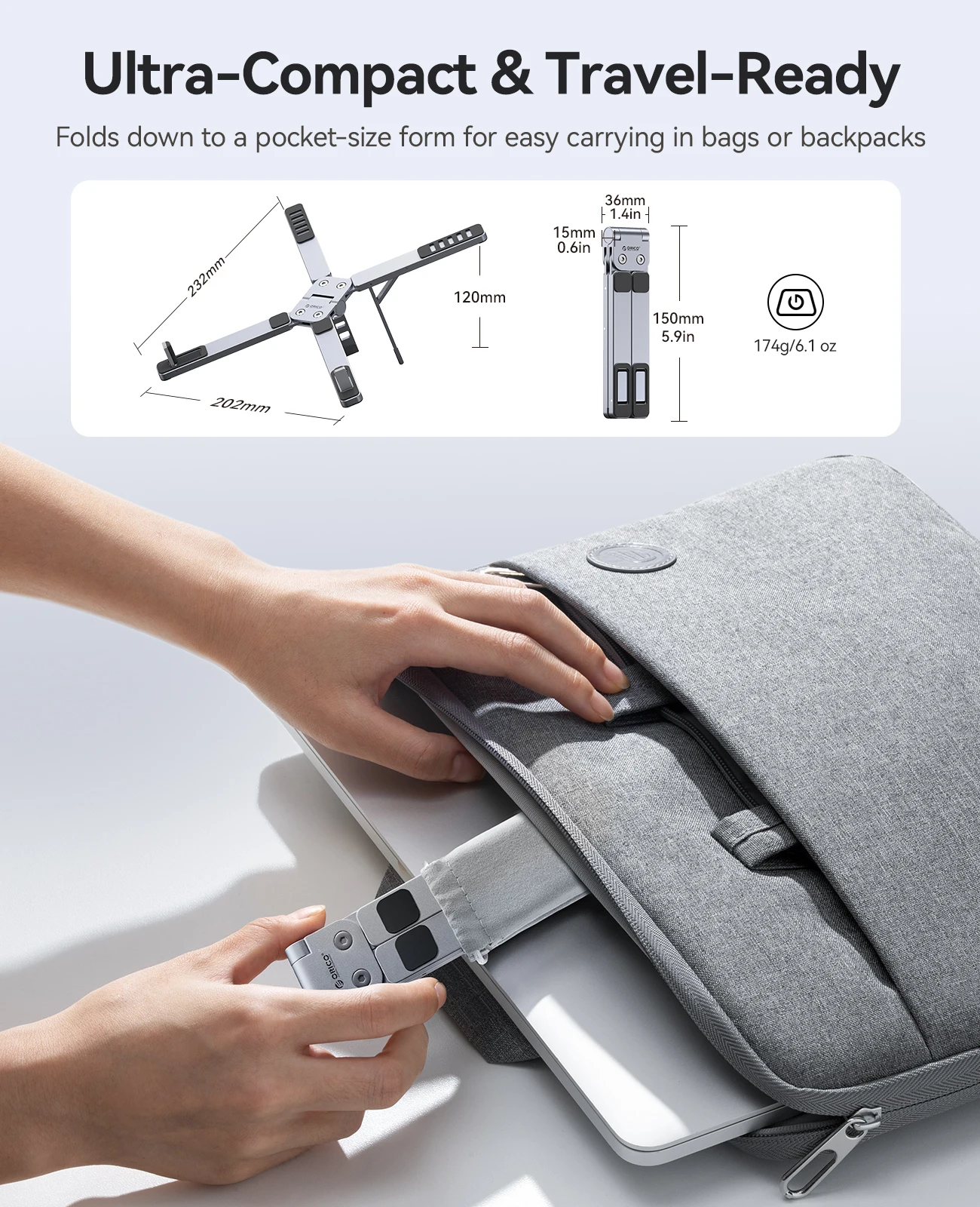 ORICO 3 w 1 Przenośny Aluminiowy Stojak na Laptopa do Macbook Air Pro Składany Stojak na Notebooka Macbook Pro Tablet Telefon z Darmową Torbą — zdjęcie produktu 6